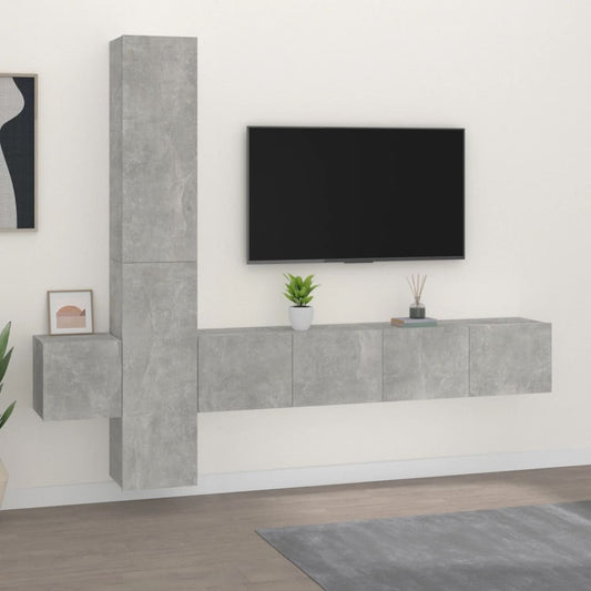 Set di Mobili Porta TV 5 pz Grigio Cemento in Legno Multistrato