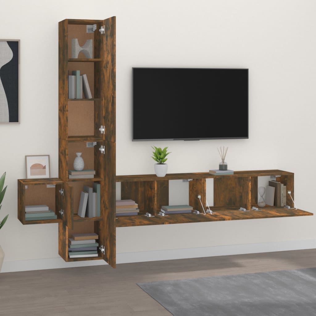 Set di Mobili Porta TV 5 pz Rovere Fumo in Legno Multistrato - homemem39