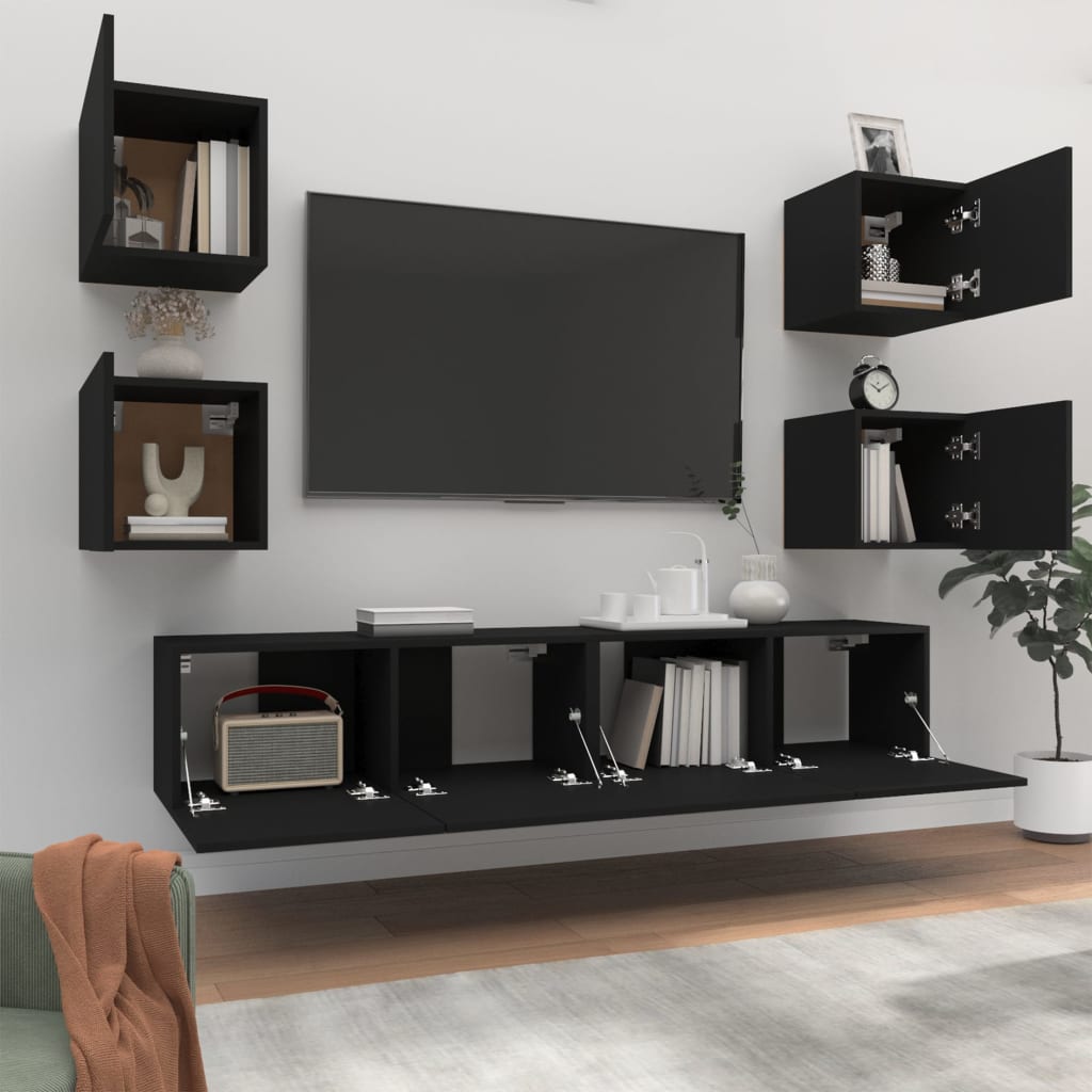 Set Mobili Porta TV 6 pz Nero in Legno Multistrato - homemem39