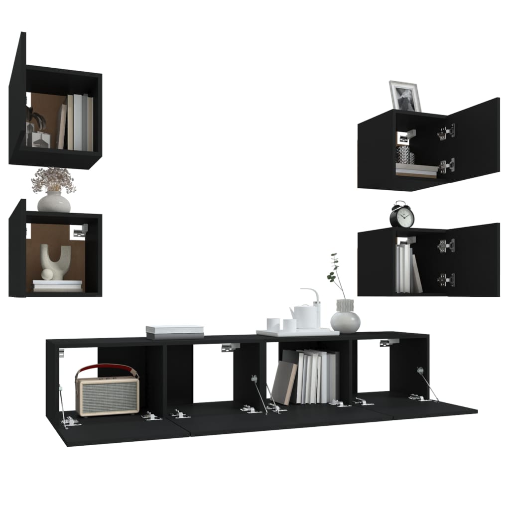 Set Mobili Porta TV 6 pz Nero in Legno Multistrato - homemem39