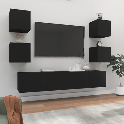 Set Mobili Porta TV 6 pz Nero in Legno Multistrato - homemem39