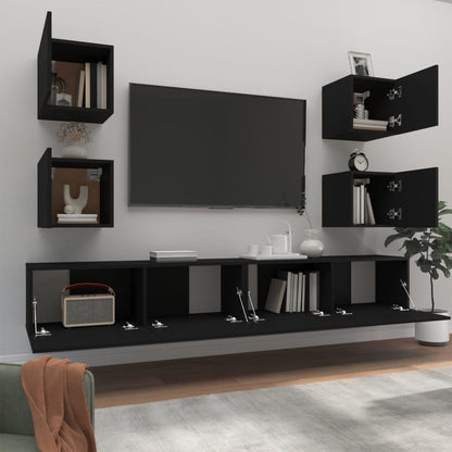 Set Mobili Porta TV 6 pz Nero in Legno Multistrato - homemem39
