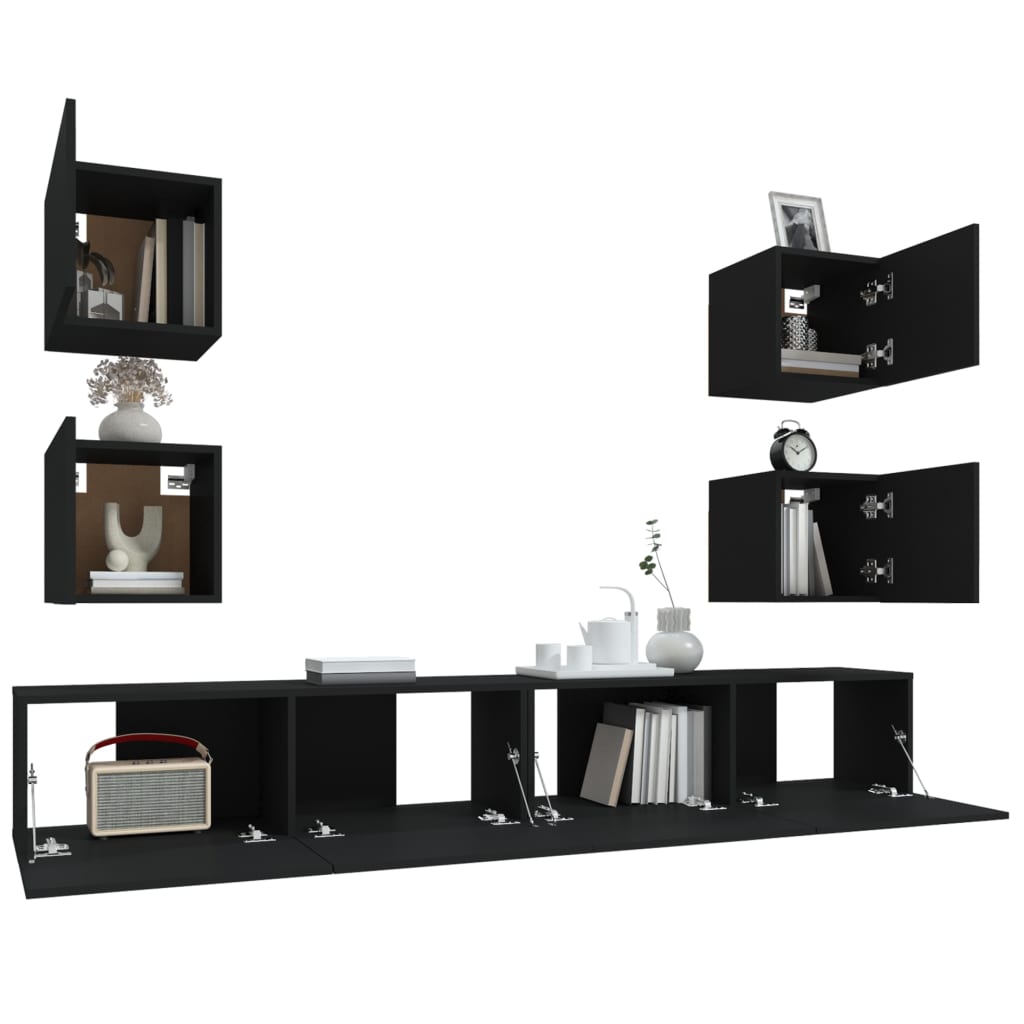 Set Mobili Porta TV 6 pz Nero in Legno Multistrato - homemem39