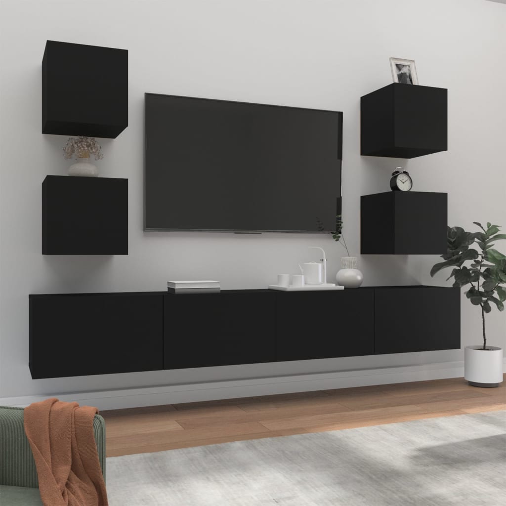 Set Mobili Porta TV 6 pz Nero in Legno Multistrato - homemem39