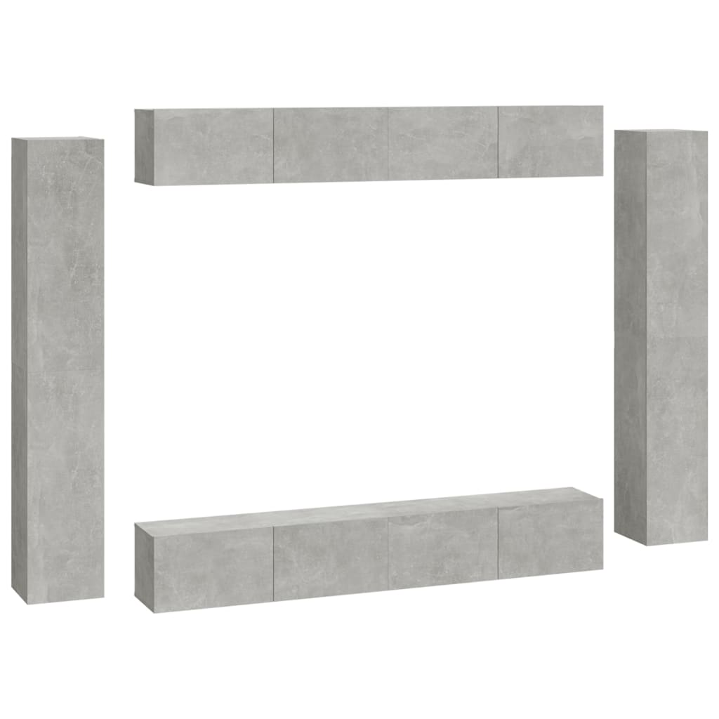 Set Mobili Porta TV 8pz Grigio Cemento in Legno Multistrato