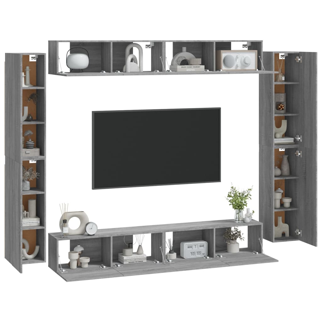 Set Mobili Porta TV 8pz Grigio Sonoma in Legno Multistrato