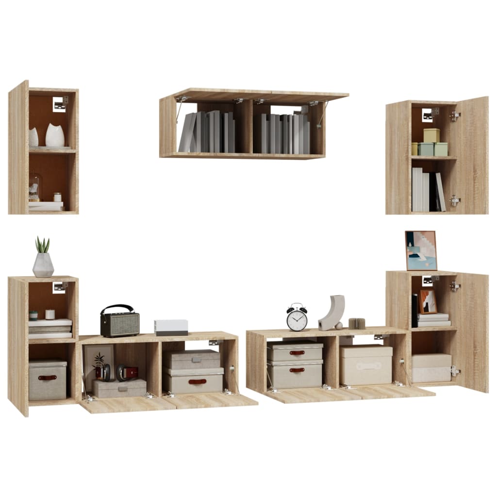 Set di Mobili Porta TV 7 pz Rovere Sonoma in Legno Multistrato