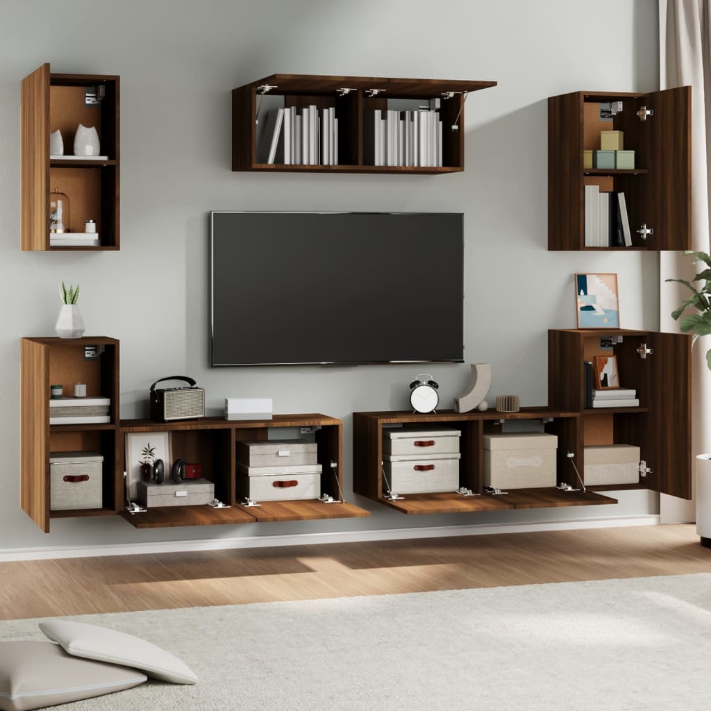 Set Mobili Porta TV 7 pz Rovere Marrone in Legno Multistrato