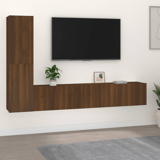 Set Mobili Porta TV 4 pz Rovere Marrone in Legno Multistrato