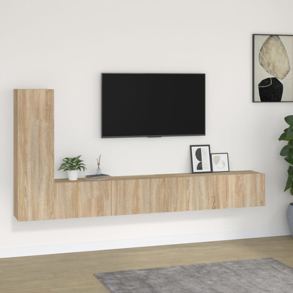 Set di Mobili Porta TV 3 pz Rovere Sonoma in Legno Multistrato