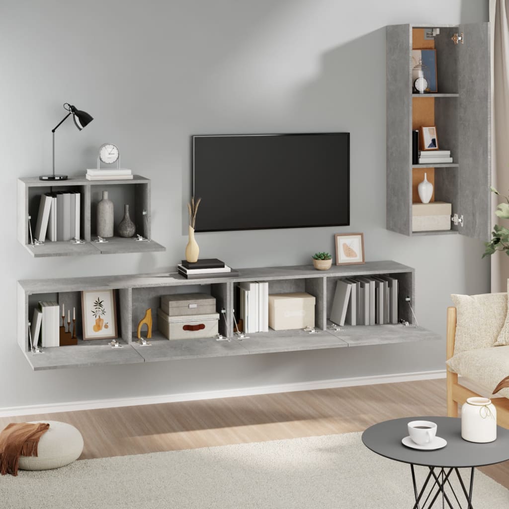 Set di Mobili Porta TV 4 pz Grigio Cemento in Legno Multistrato - homemem39