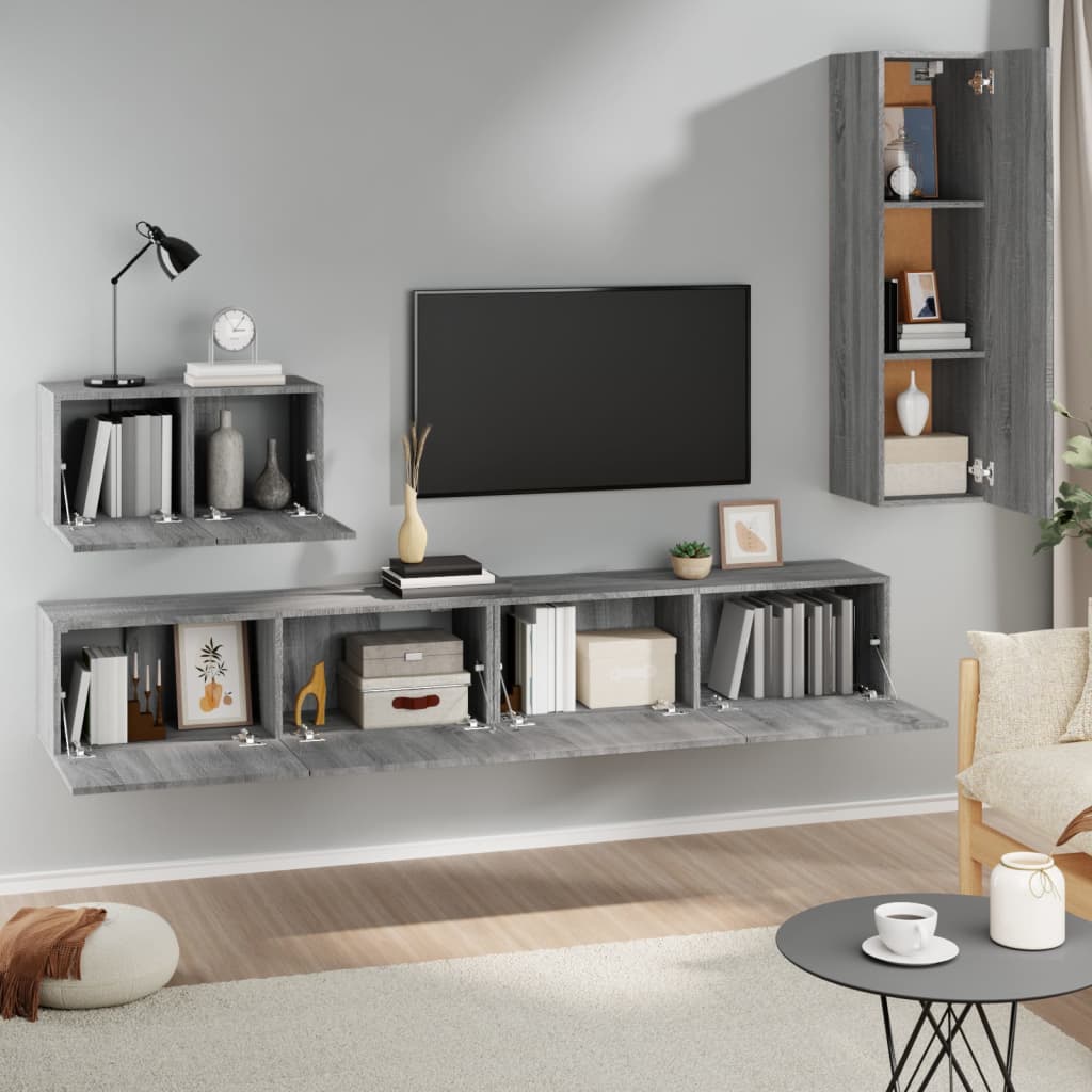 Set di Mobili Porta TV 4 pz Grigio Sonoma in Legno Multistrato - homemem39