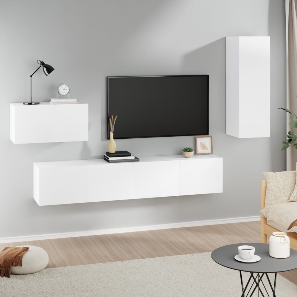 Set di Mobili Porta TV 4 pz Bianco in Legno Multistrato