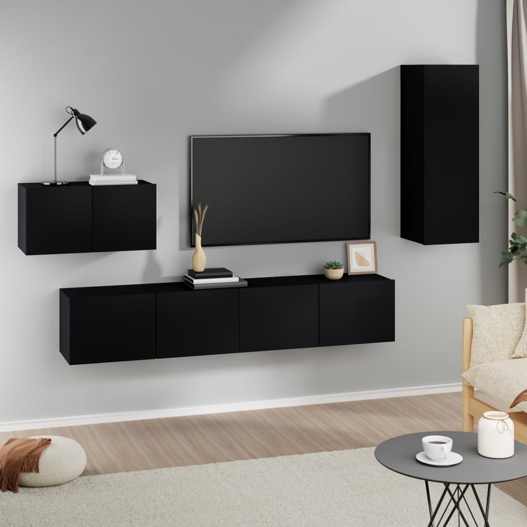 Set Mobili Porta TV 4 pz Nero in Legno Multistrato - homemem39