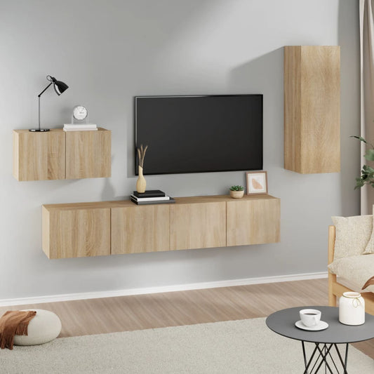 Set di Mobili Porta TV 4 pz Rovere Sonoma in Legno Multistrato