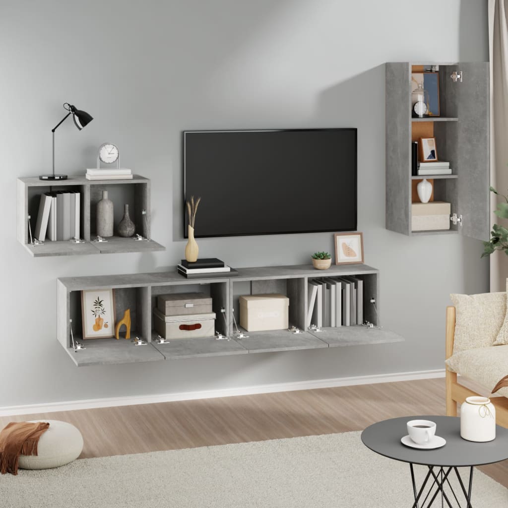Set di Mobili Porta TV 4 pz Grigio Cemento in Legno Multistrato - homemem39