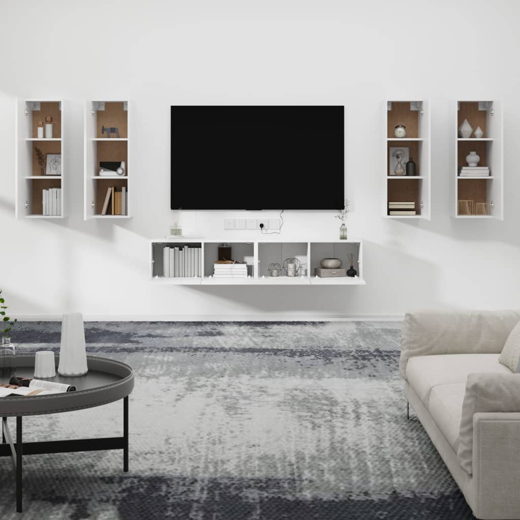 Set di Mobili Porta TV 6 pz Bianco in Legno Multistrato