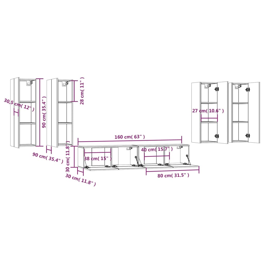 Set di Mobili Porta TV 6 pz Bianco in Legno Multistrato