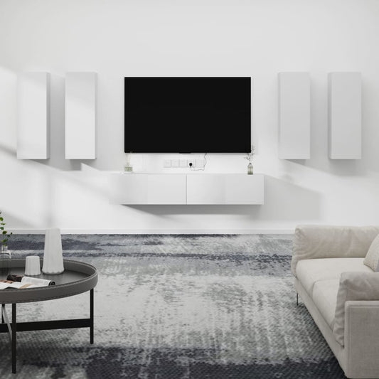 Set di Mobili Porta TV 6 pz Bianco in Legno Multistrato