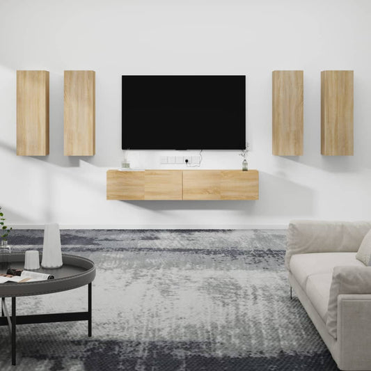 Set di Mobili Porta TV 6 pz Rovere Sonoma in Legno Multistrato - homemem39