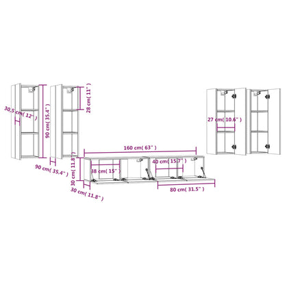 Set di Mobili Porta TV 6 pz Grigio Cemento in Legno Multistrato