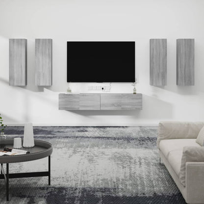 Set di Mobili Porta TV 6 pz Grigio Sonoma in Legno Multistrato