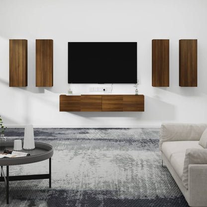 Set Mobili Porta TV 6 pz Rovere Marrone in Legno Multistrato