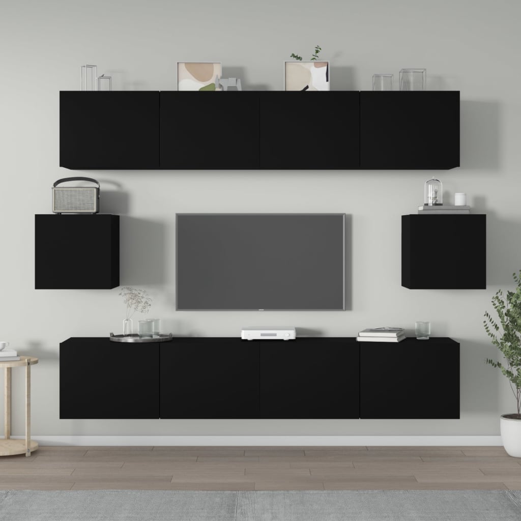 Set Mobili Porta TV 6 pz Nero in Legno Multistrato - homemem39