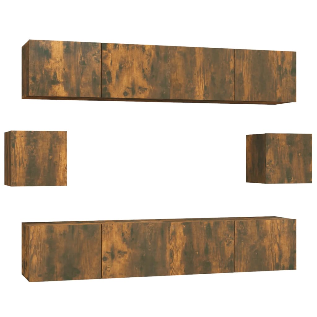 Set di Mobili Porta TV 6 pz Rovere Fumo in Legno Multistrato | homemem39
