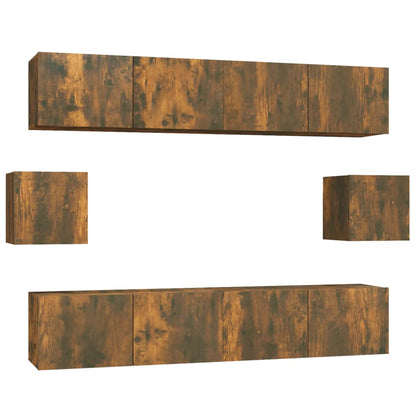 Set di Mobili Porta TV 6 pz Rovere Fumo in Legno Multistrato | homemem39