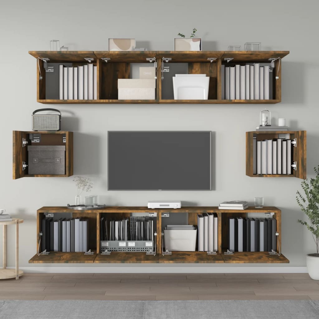 Set di Mobili Porta TV 6 pz Rovere Fumo in Legno Multistrato | homemem39