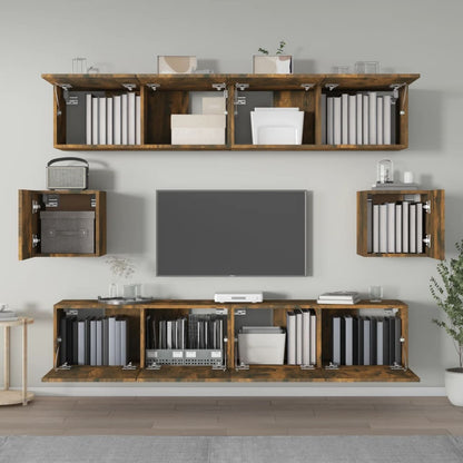 Set di Mobili Porta TV 6 pz Rovere Fumo in Legno Multistrato | homemem39