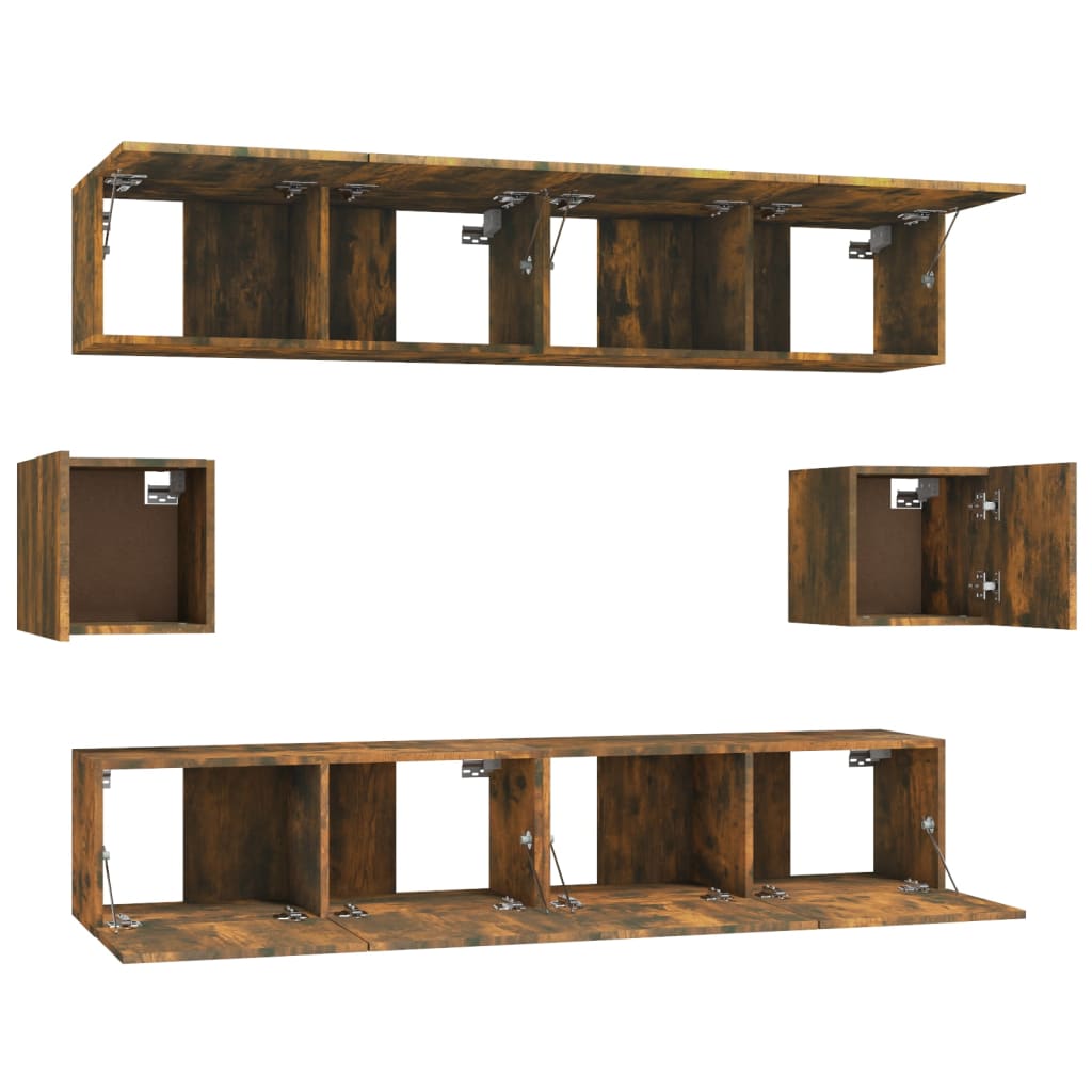Set di Mobili Porta TV 6 pz Rovere Fumo in Legno Multistrato | homemem39