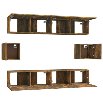 Set di Mobili Porta TV 6 pz Rovere Fumo in Legno Multistrato | homemem39