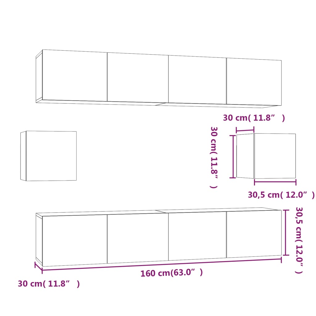 Set di Mobili Porta TV 6 pz Rovere Fumo in Legno Multistrato | homemem39