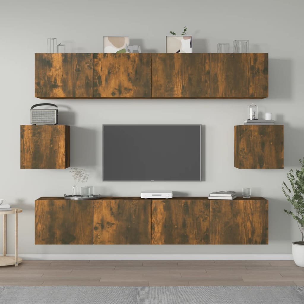 Set di Mobili Porta TV 6 pz Rovere Fumo in Legno Multistrato | homemem39