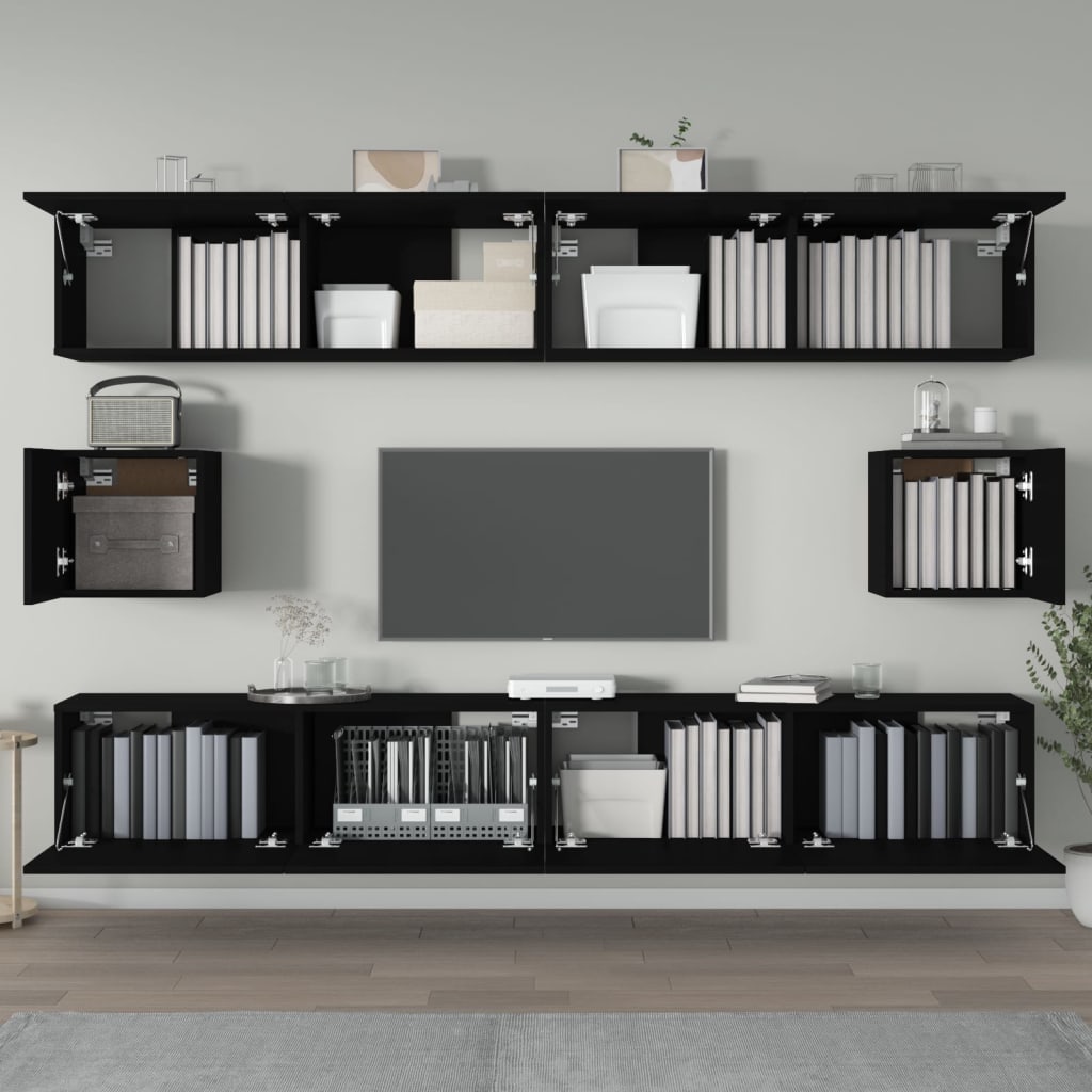 Set Mobili Porta TV 6 pz Nero in Legno Multistrato - homemem39