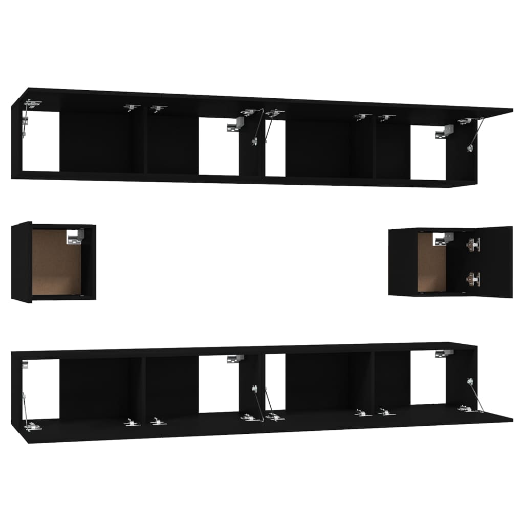 Set Mobili Porta TV 6 pz Nero in Legno Multistrato