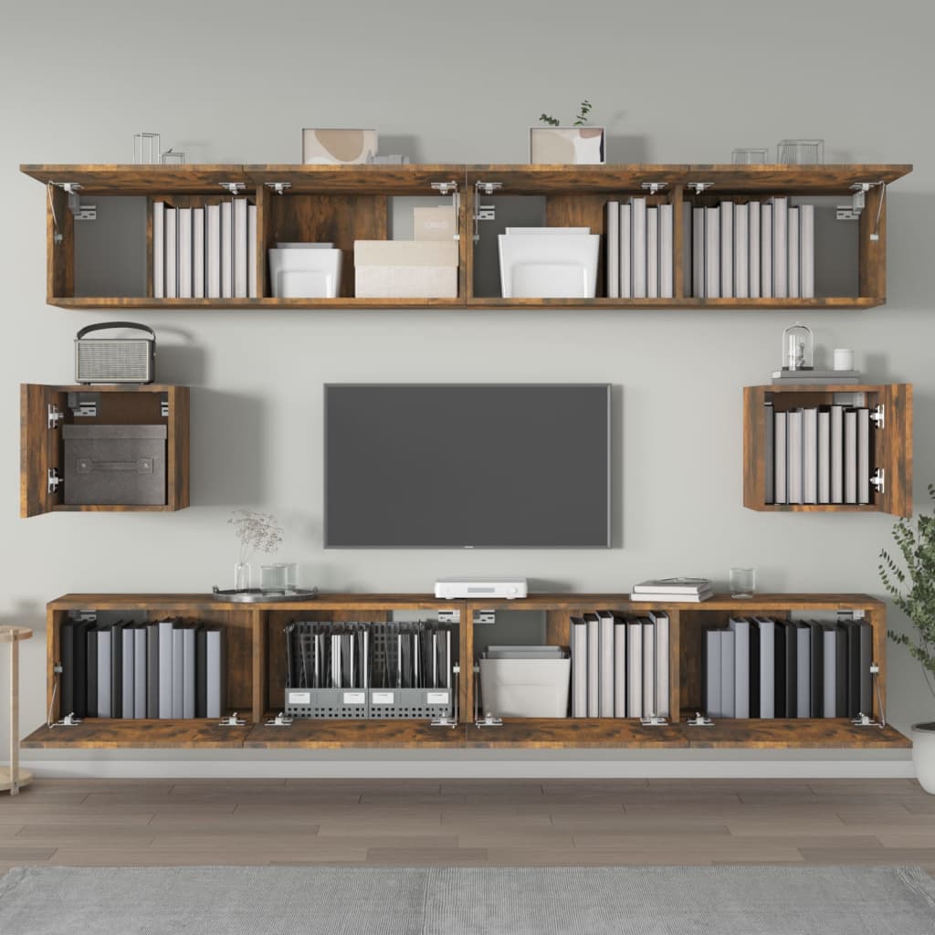 Set di Mobili Porta TV 6 pz Rovere Fumo in Legno Multistrato | homemem39