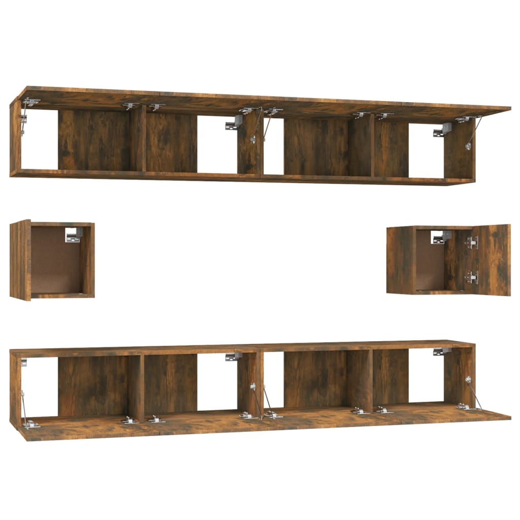 Set di Mobili Porta TV 6 pz Rovere Fumo in Legno Multistrato | homemem39