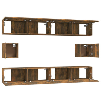 Set di Mobili Porta TV 6 pz Rovere Fumo in Legno Multistrato | homemem39