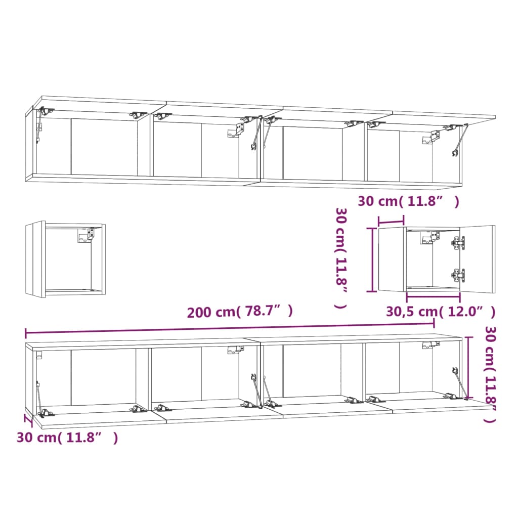 Set di Mobili Porta TV 6 pz Rovere Fumo in Legno Multistrato | homemem39