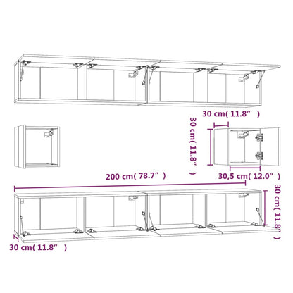 Set di Mobili Porta TV 6 pz Rovere Fumo in Legno Multistrato | homemem39