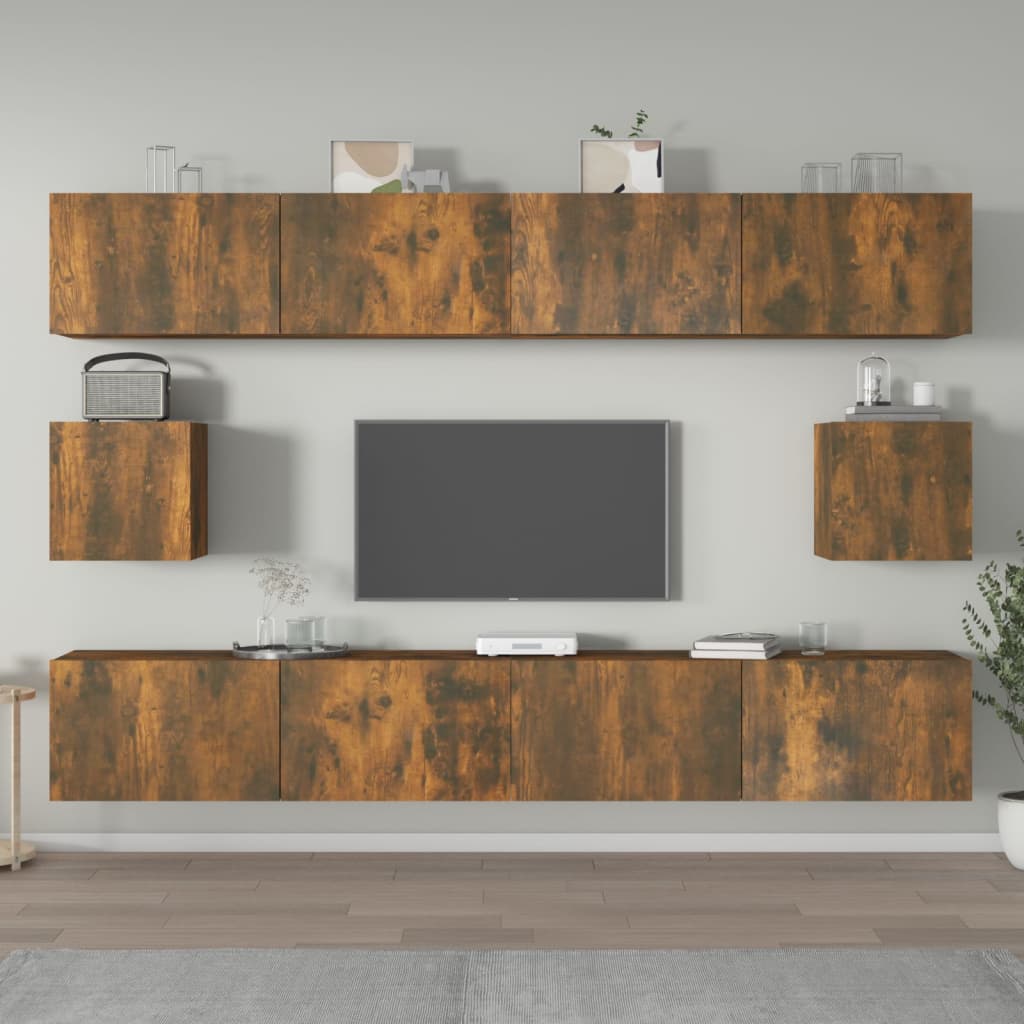Set di Mobili Porta TV 6 pz Rovere Fumo in Legno Multistrato | homemem39