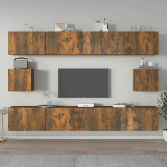 Set di Mobili Porta TV 6 pz Rovere Fumo in Legno Multistrato | homemem39