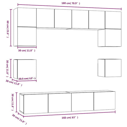 Set Mobili Porta TV 8pz Bianco in Legno Multistrato