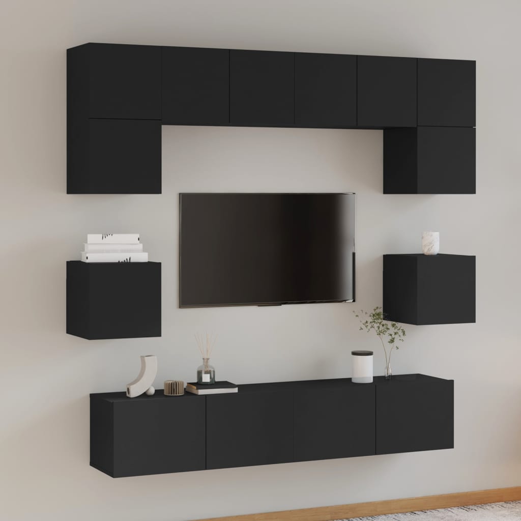 Set Mobili Porta TV 8pz Nero in Legno Multistrato - homemem39