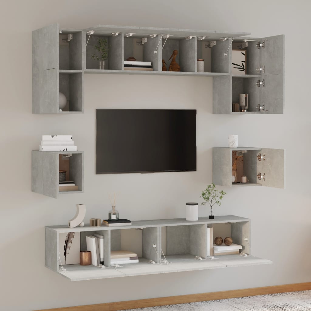 Set Mobili Porta TV 8pz Grigio Cemento in Legno Multistrato - homemem39