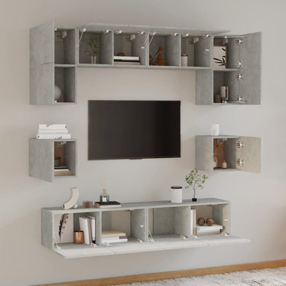 Set Mobili Porta TV 8pz Grigio Cemento in Legno Multistrato - homemem39