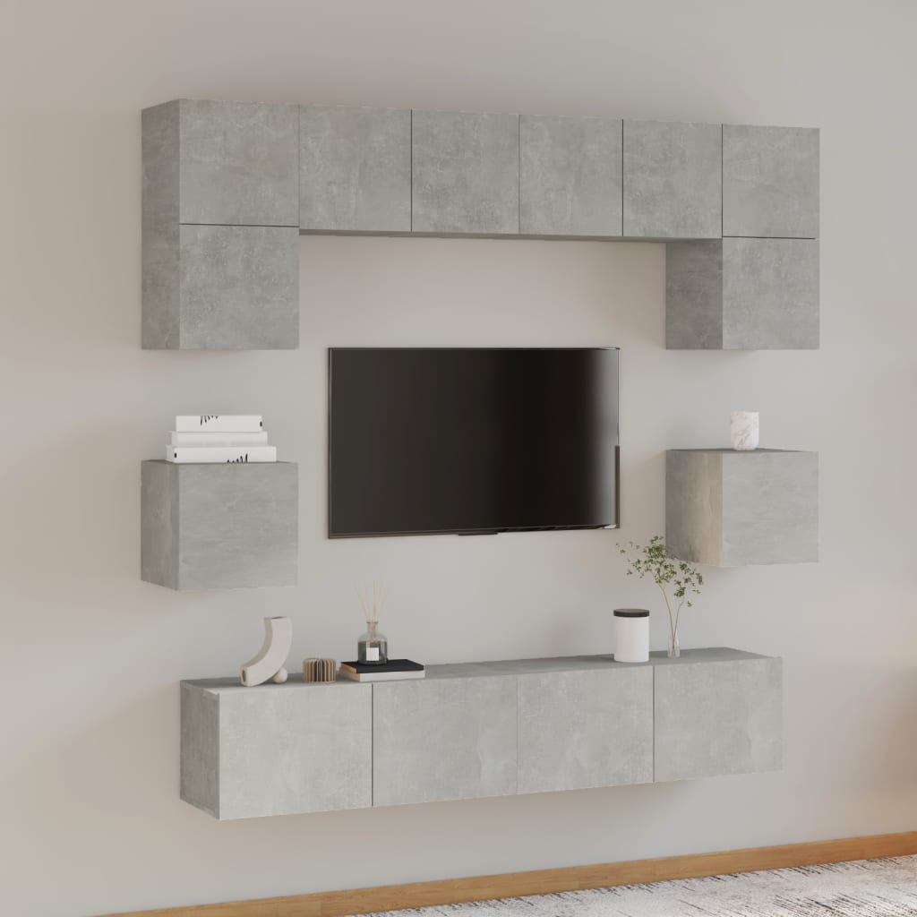 Set Mobili Porta TV 8pz Grigio Cemento in Legno Multistrato - homemem39